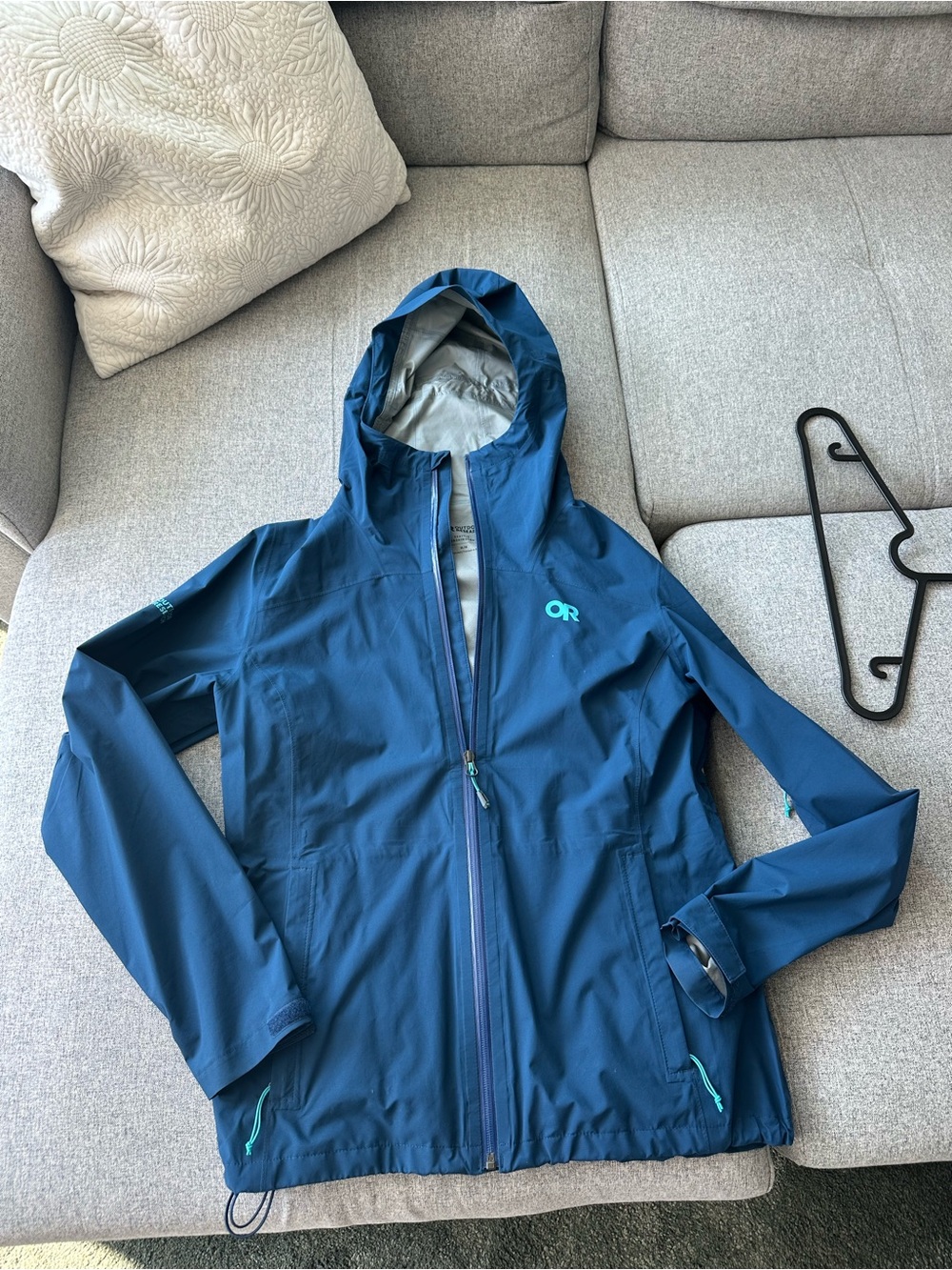 Outdoor Research Women's Teal-Blue Waterproof Hooded Jacket